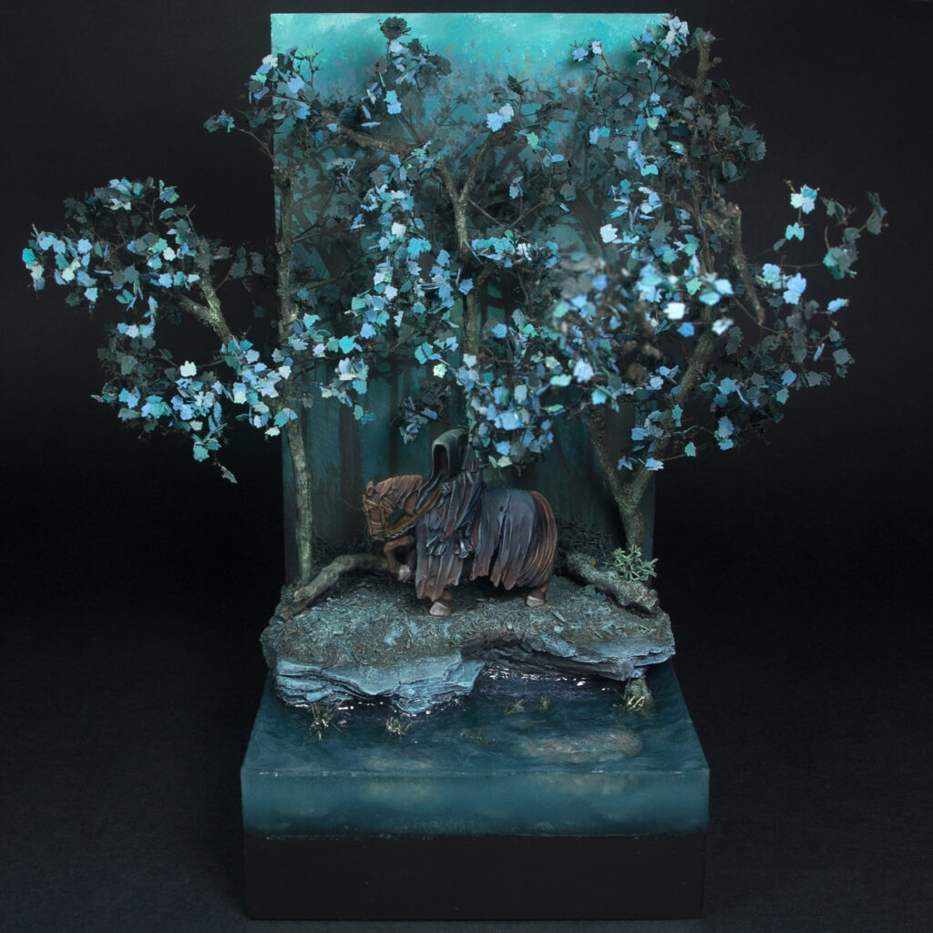Night setting diorama depicting One of the nine ringwraiths, tirelessly searching for the bearer.